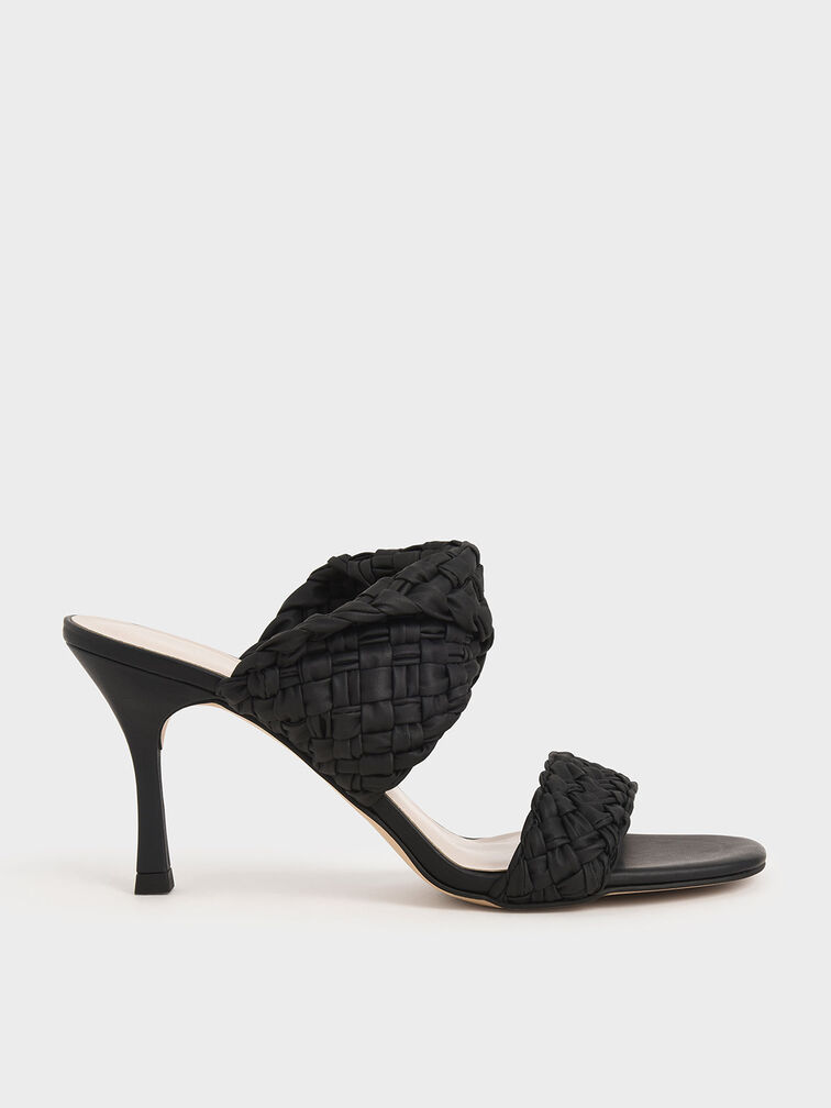 Black Double Strap Woven Heeled Mules - CHARLES & KEITH US