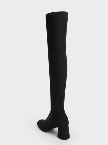 Textured Cylindrical Heel Thigh-High Boots, Black Textured, hi-res