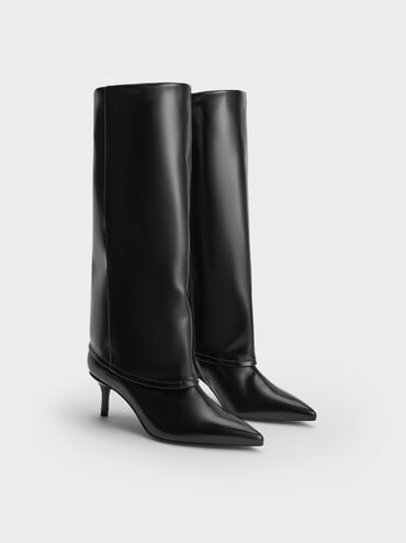 Pointed-Toe Stiletto-Heel Knee-High Boots, Black, hi-res