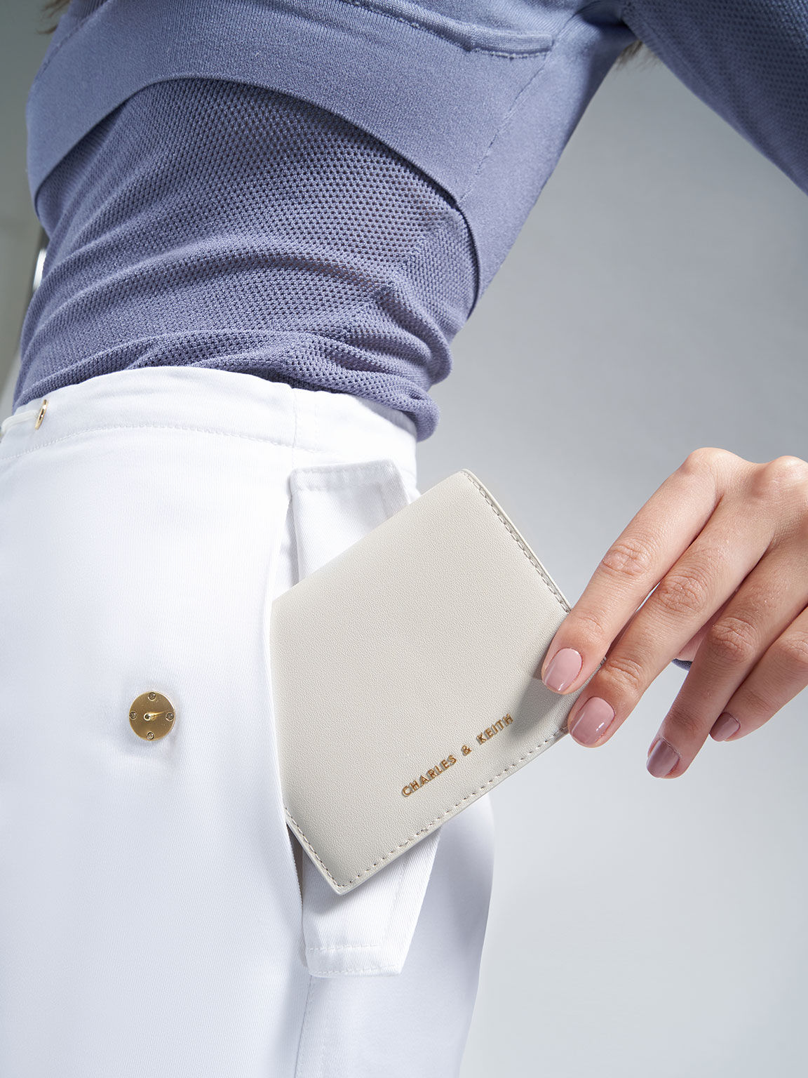 Evelynn Snap Button Mini Wallet, Light Grey, hi-res