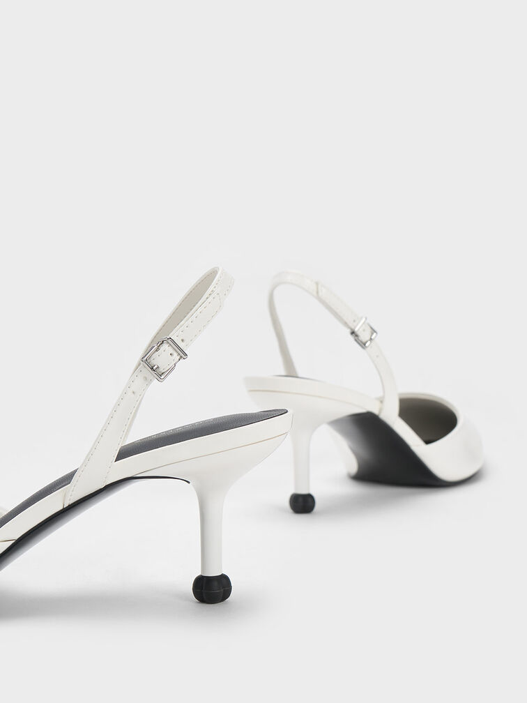 White Sculptural Heel Ankle-Strap Pumps - CHARLES & KEITH US