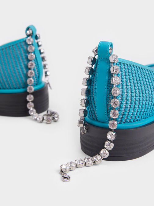 Gem Ankle-Strap Knit & Mesh Shoes, Turquoise, hi-res