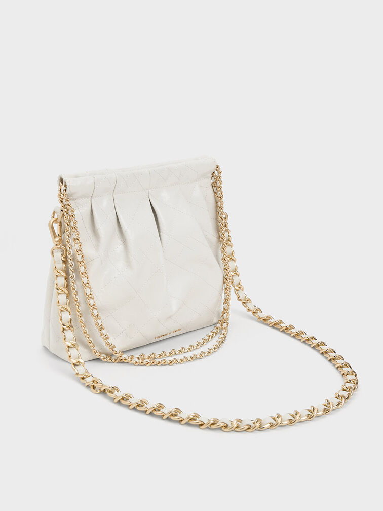 Charles & Keith - Women's Chain Strap Shoulder Bag, White, S