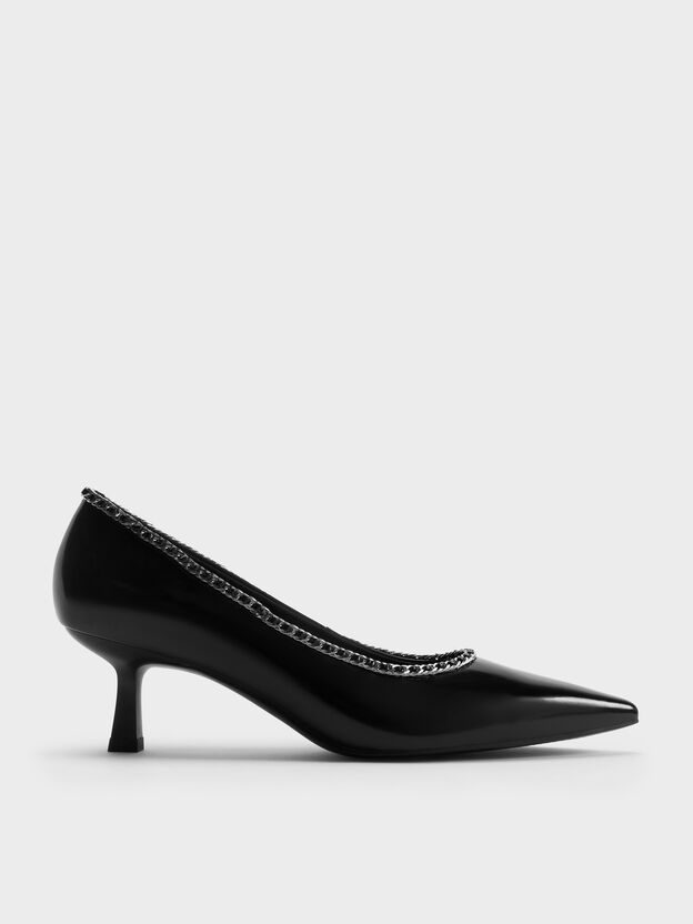 Braided-Chain Pointed-Toe Kitten Heels, Black Box, hi-res