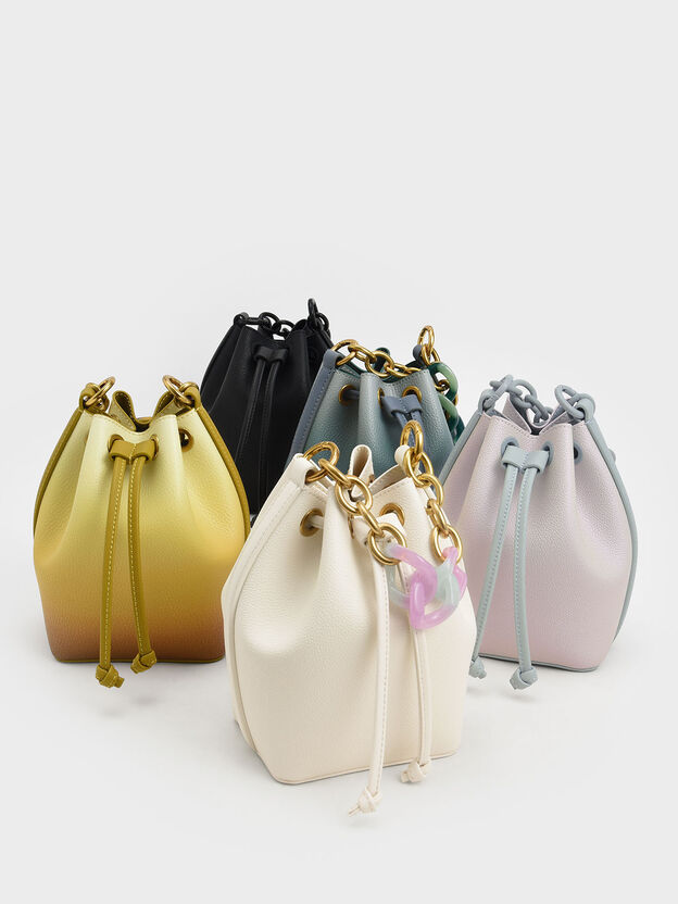 Marlowe Chain-Handle Drawstring Bucket Bag, Cream, hi-res