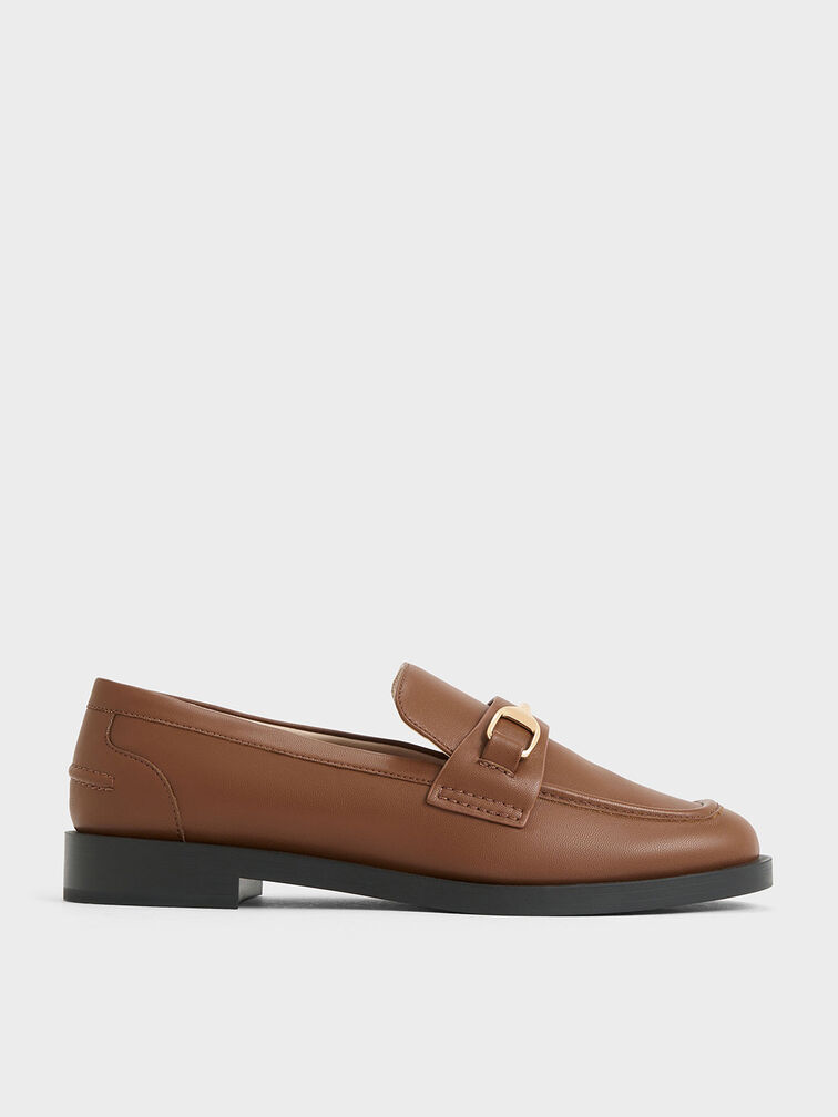 Cognac Metallic-Accent Loafers - CHARLES & KEITH SG