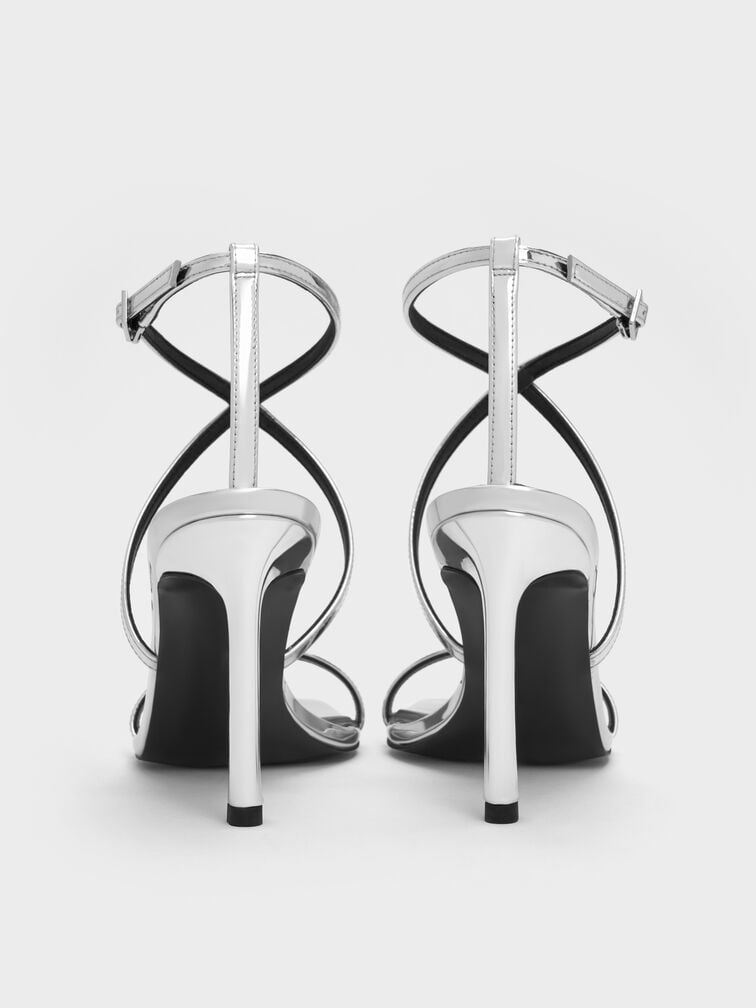 Sandalias de tacón con tiras metálicas, Plateado, hi-res