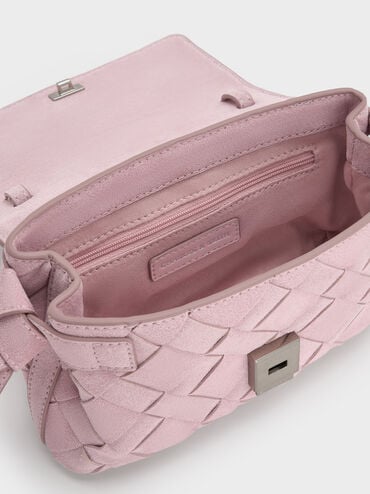 Ivette Recycled Suede Woven Crossbody Bag, Cotton Candy Pink, hi-res
