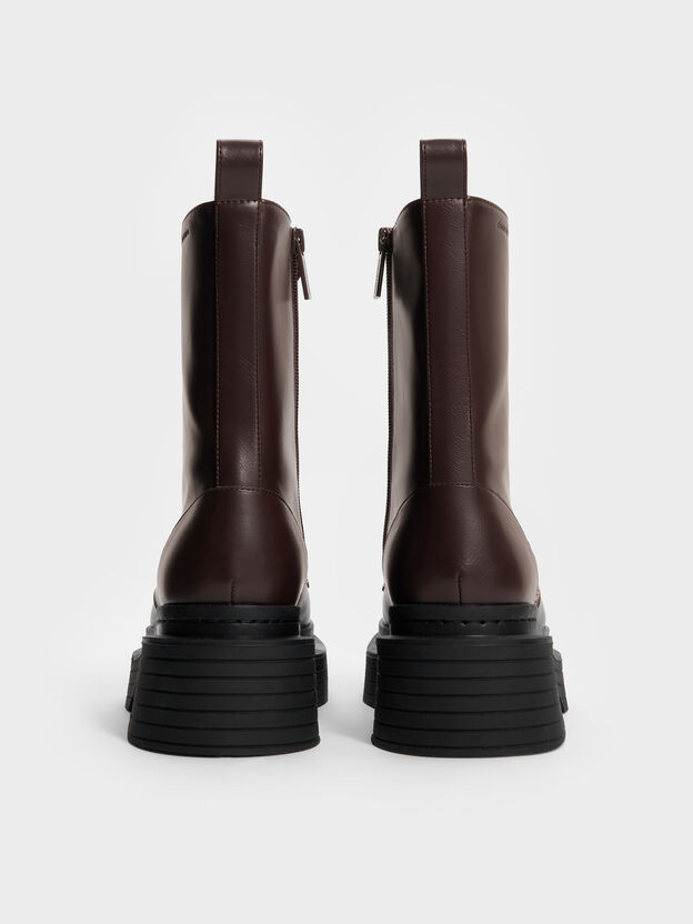 Botas de combate con plataforma de sat&eacute;n y encaje, Marr&oacute;n oscuro, hi-res