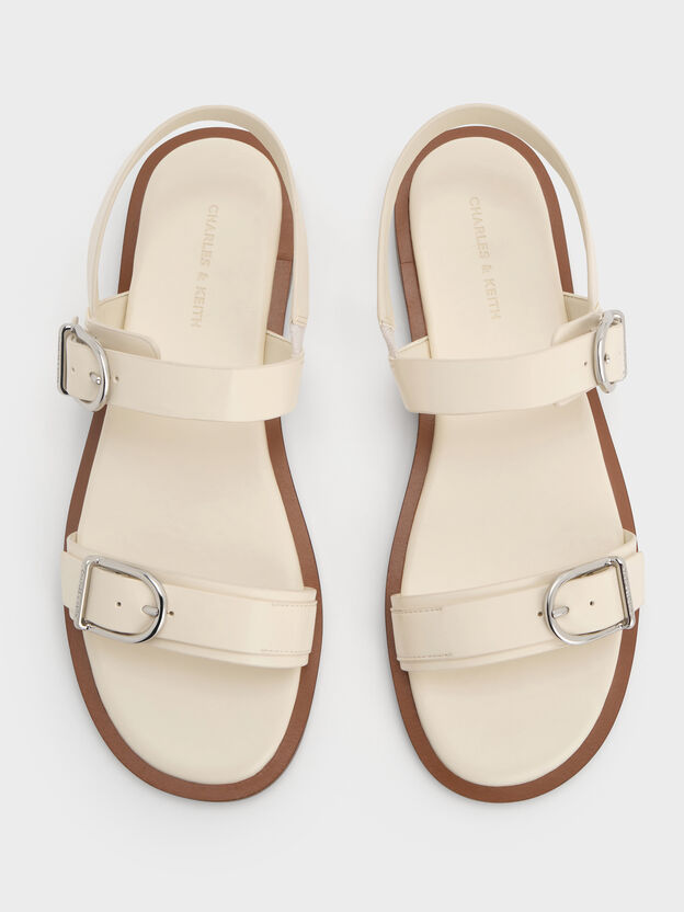Sandalias slingback de doble correa con hebilla, Crema, hi-res