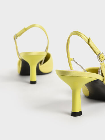 Recycled Polyester Gem-Strap Slingback Pumps, Lime, hi-res