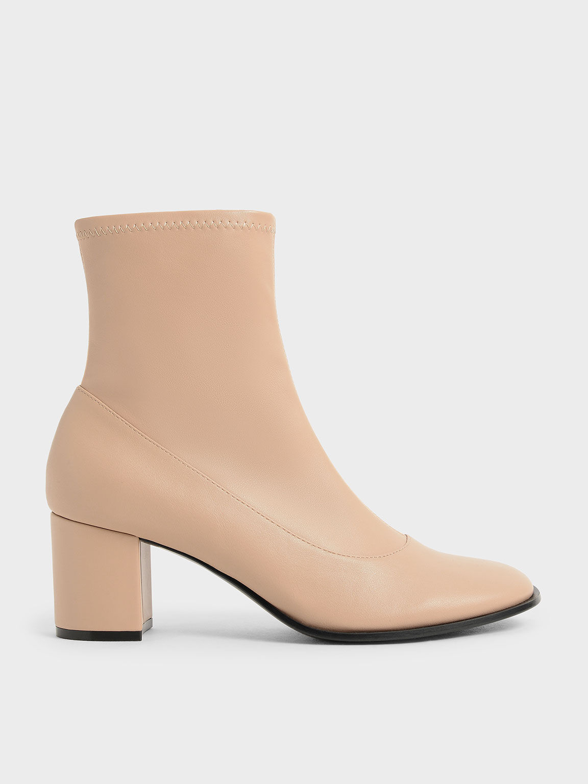 Block Heel Side-Zip Ankle Boots, Beige, hi-res