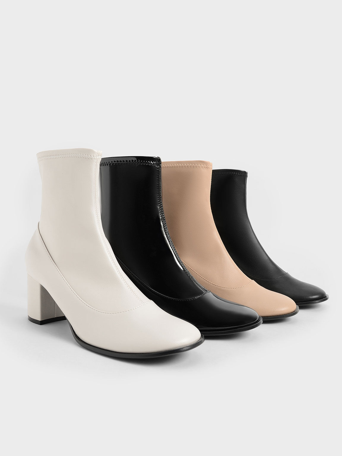 Patent Block Heel Side-Zip Ankle Boots, Black Satin, hi-res