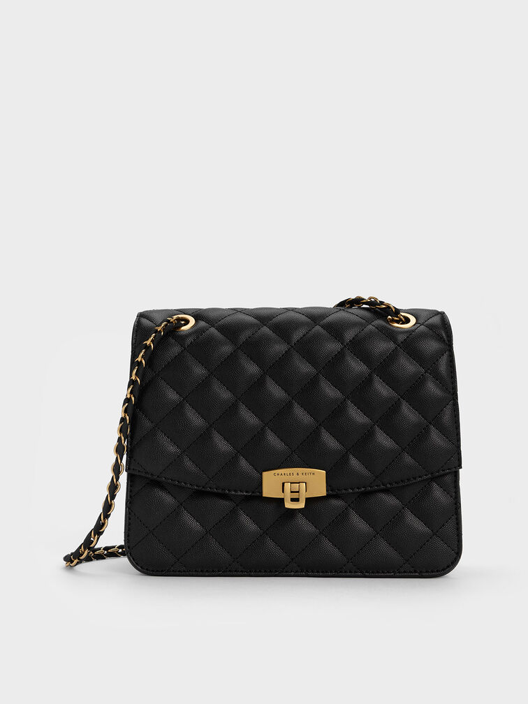 Black Quilted Chain Strap Bag - CHARLES & KEITH MY
