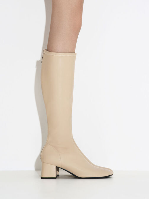 Block Heel Knee Boots, Sand, hi-res