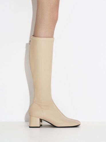 Block Heel Knee Boots, Sand, hi-res