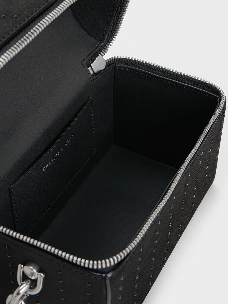 Padded Handle Textured Crossbody Bag, Black, hi-res