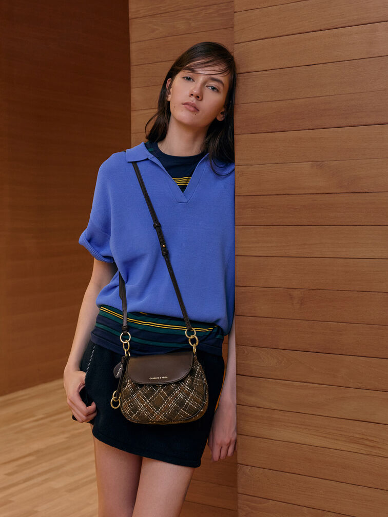 Britton Checkered Ruched Saddle Bag, Multi, hi-res