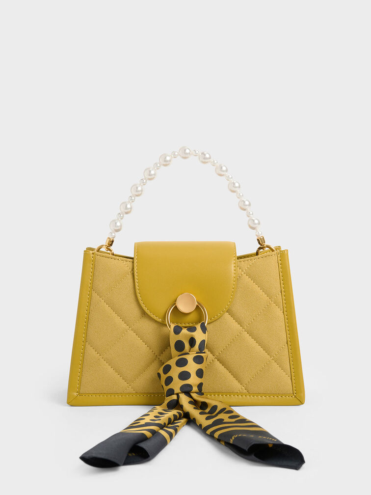 Mini Roza Beaded Handle Scarf Bag, Mustard, hi-res
