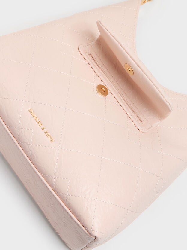 Duo Quilted Front-Pocket Chain Hobo Bag, Soft Pink, hi-res