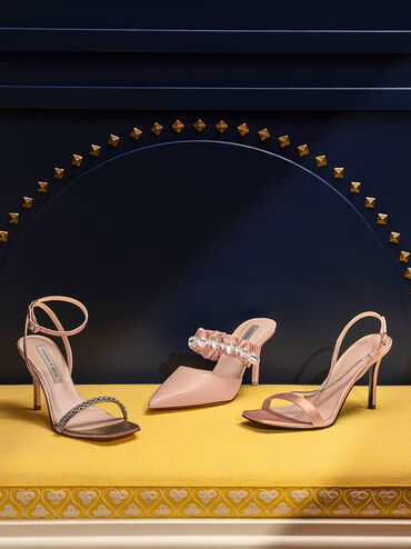 Metallic Accent Ankle-Strap Stiletto Sandals, Bronze, hi-res
