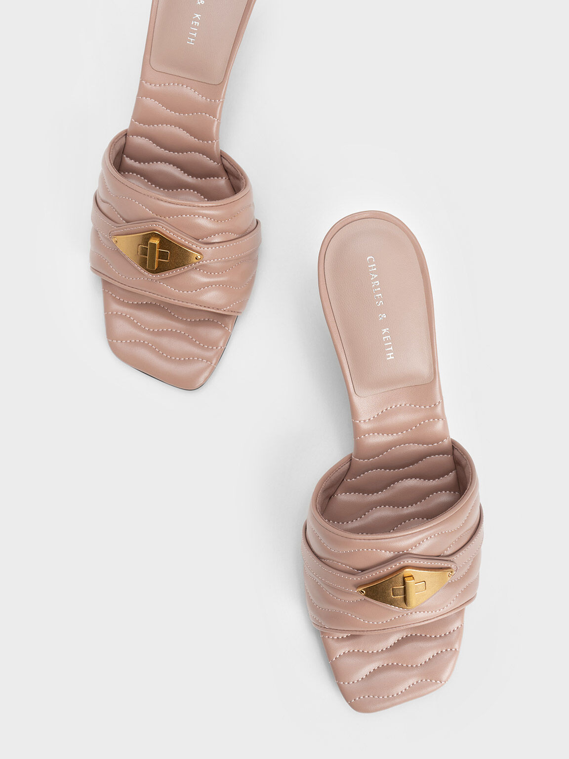 波紋金飾高跟拖鞋, 粉紅色, hi-res