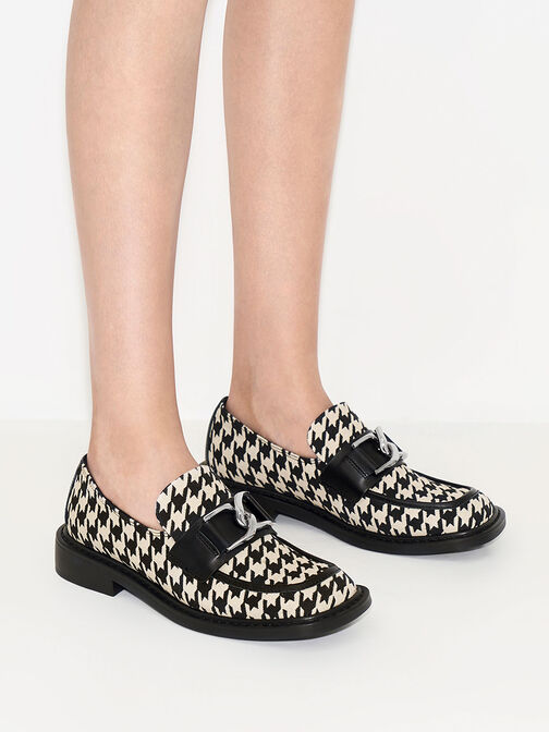 Gabine Leather Houndstooth Loafers, Multi, hi-res