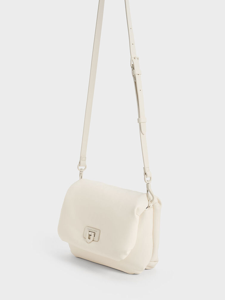 Paffuto Metallic Accent Chain-Handle Bag, Cream, hi-res