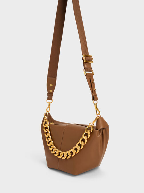 Daki Chain Handle Hobo Bag, Chocolate, hi-res