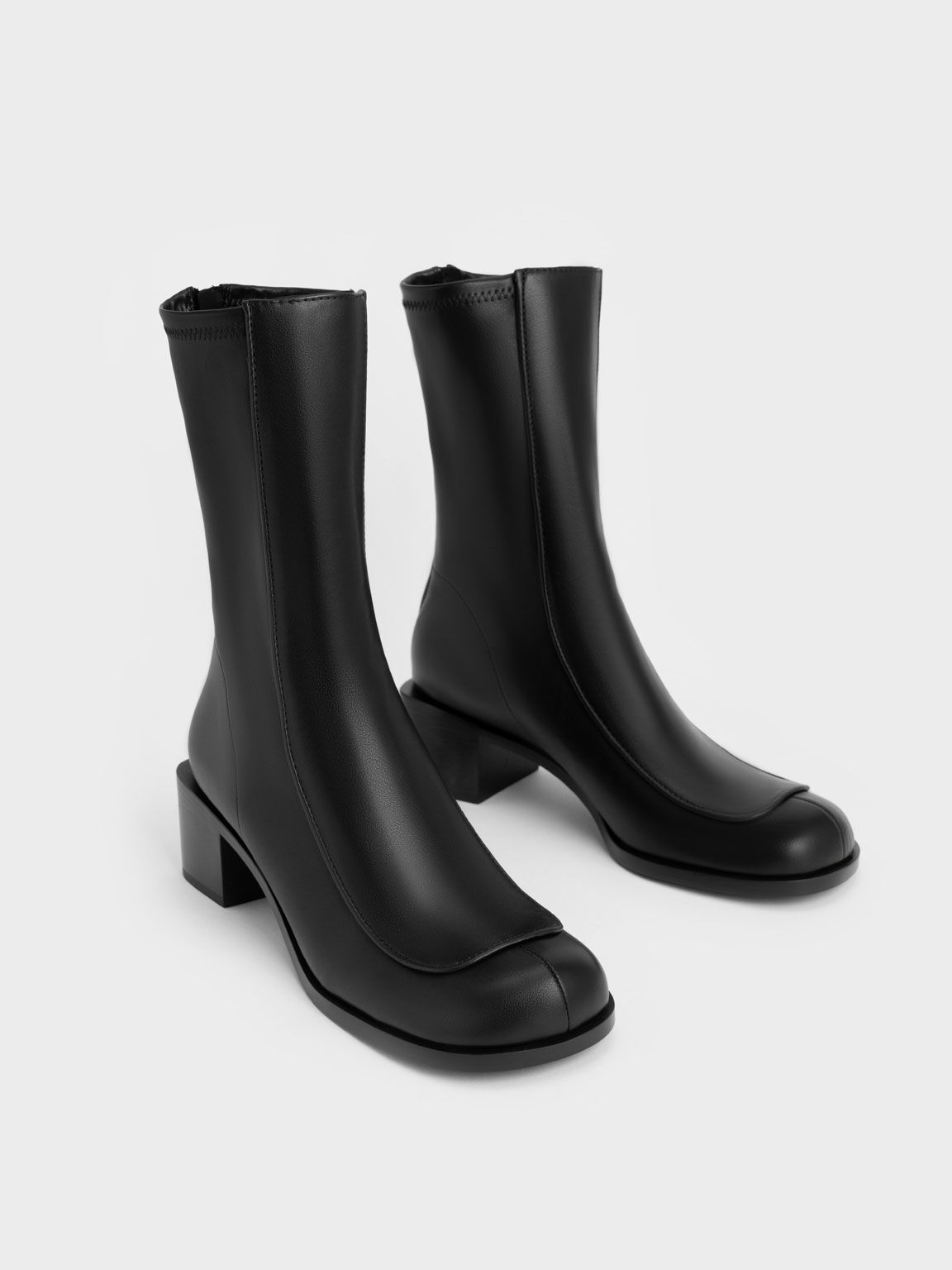 Block Heel Calf Boots, Black, hi-res