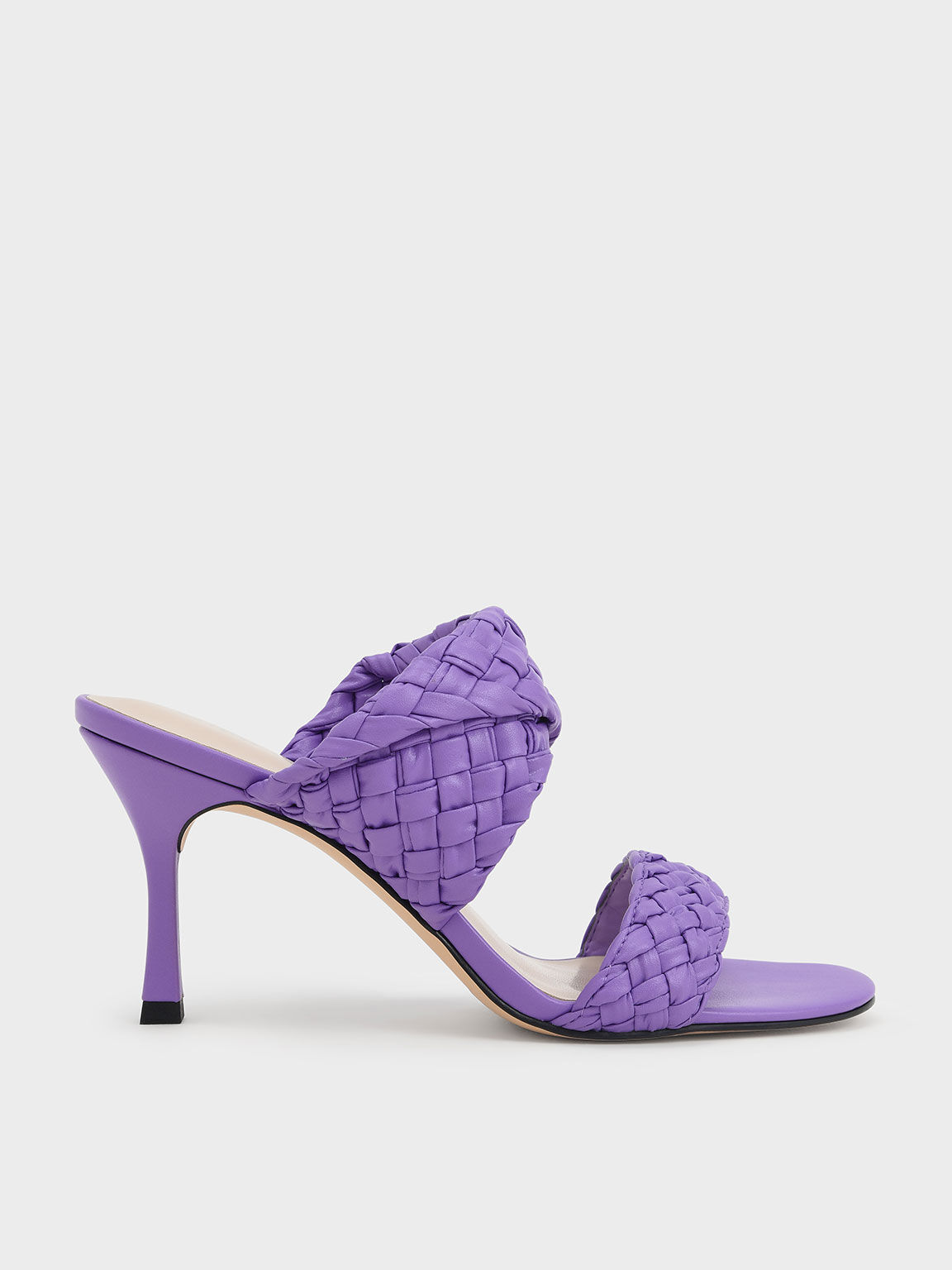 Double Strap Woven Heeled Mules, Purple, hi-res