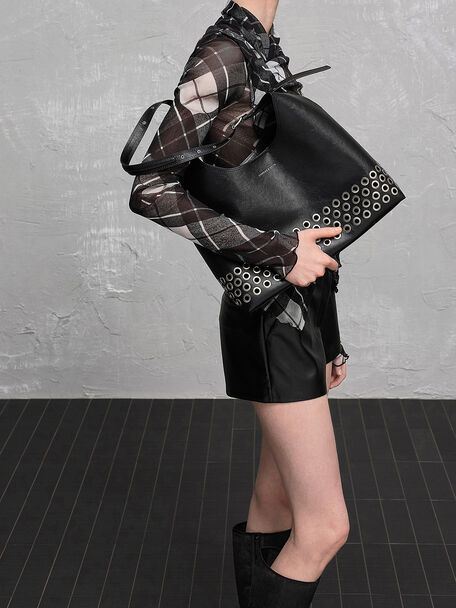 Liv Grommet Hobo Bag, Noir, hi-res