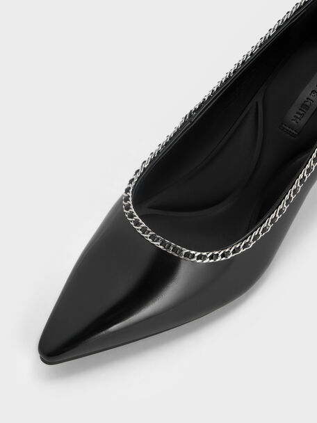 Braided-Chain Pointed-Toe Pumps, Black Box, hi-res