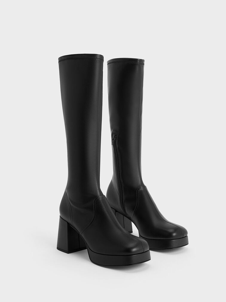 Black Evie Platform Block-Heel Knee-High Boots - CHARLES & KEITH SG