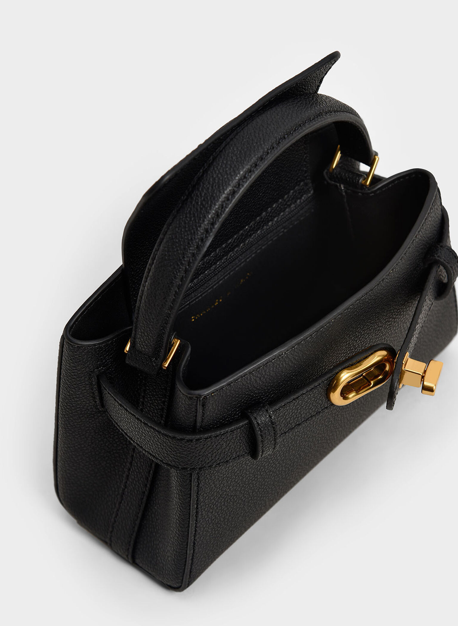 Bolso con asa superior con hebilla metálica Aubrielle, Negro, hi-res