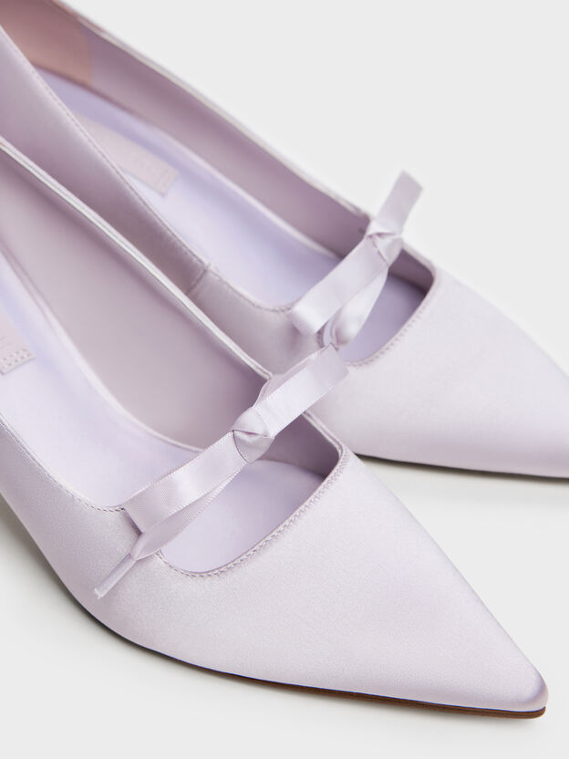 Venetia Satin Bow Pointed Pumps, Lilac, hi-res