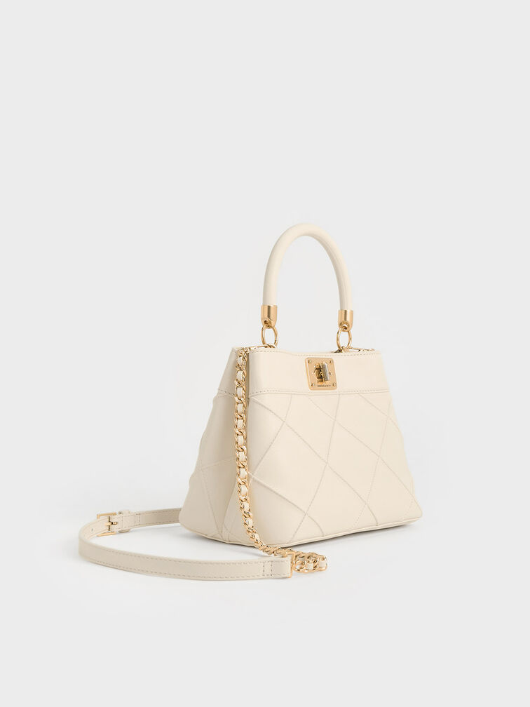 Eleni Quilted Top Handle Bag, Cream, hi-res