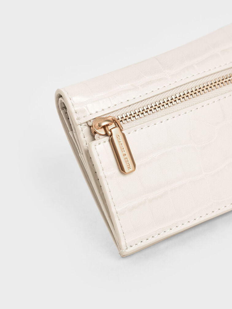 Croc-Effect Small Wallet, Cream, hi-res