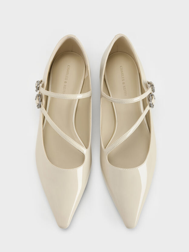 Zapatos Mary Jane de doble tira con hebilla de cristales de charol, Blanco tiza, hi-res