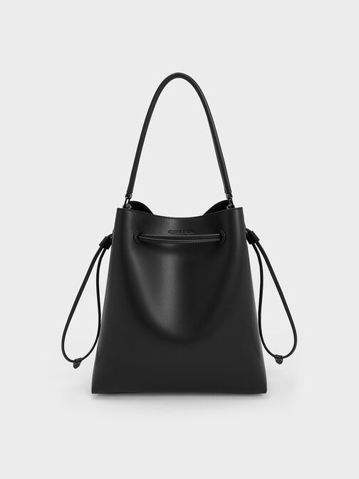 Drawstring Hobo Bag, Jet Black, hi-res