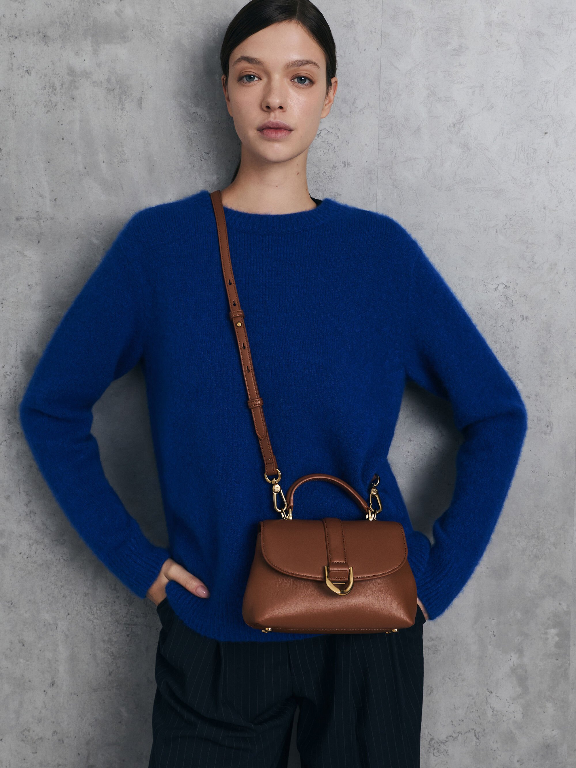 Chocolate Gabine Leather Top Handle Bag - Chocolate - CHARLES