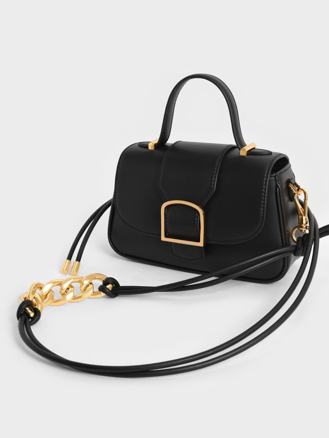 Black Curved Top Handle Crossbody Bag - CHARLES & KEITH TW