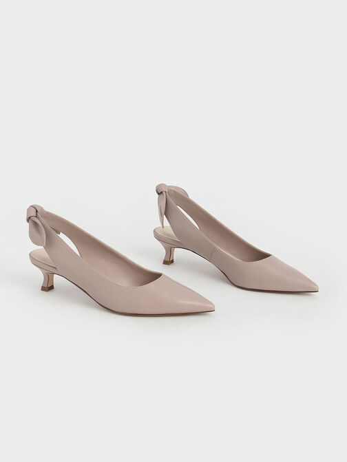 Bow Slingback Pumps, Pink, hi-res