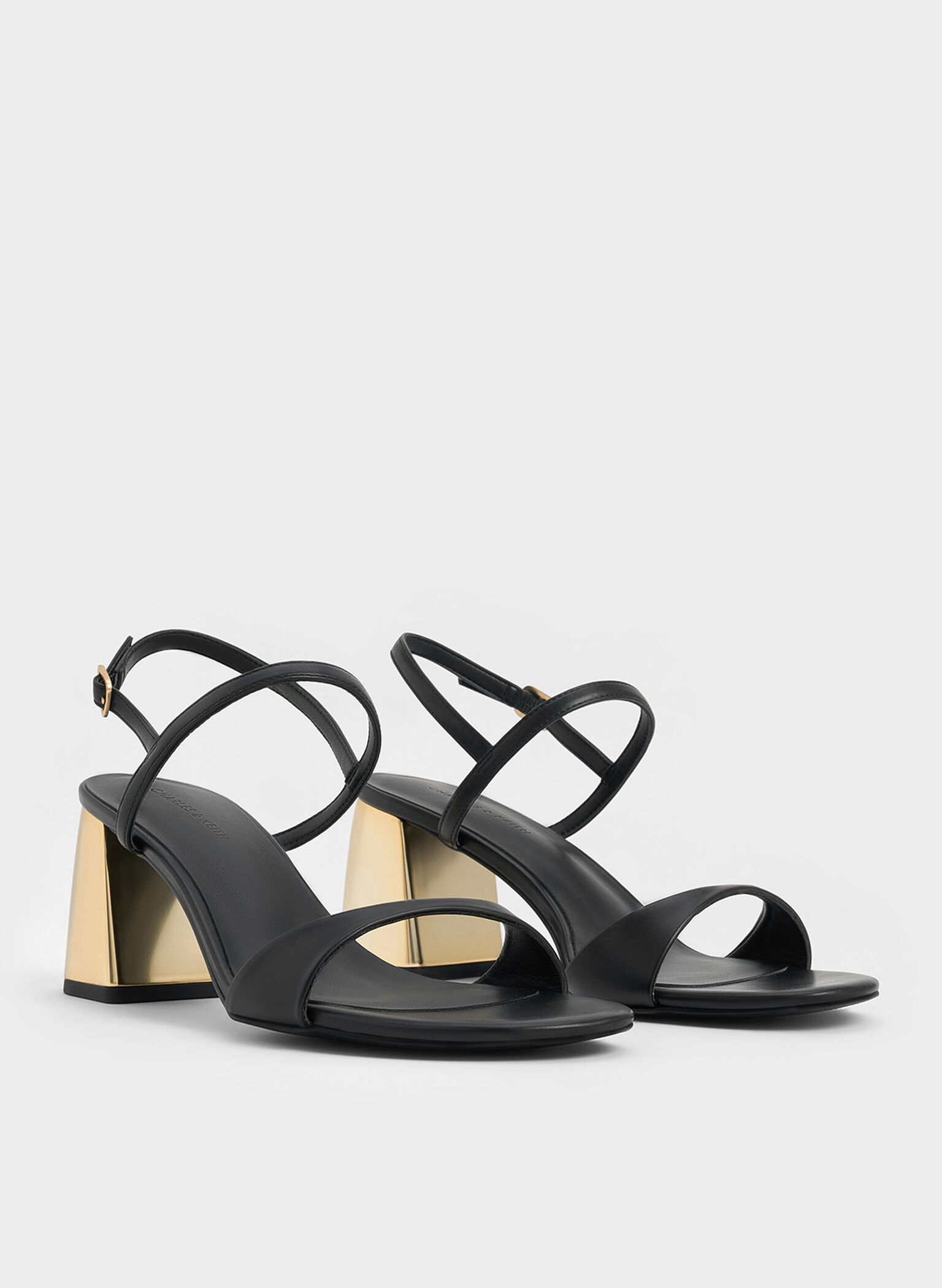 Metallic-Heel Slingback Sandals, Black, hi-res