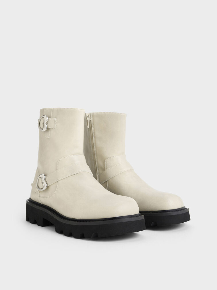 Botines para niña con hebilla de corazón, Blanco tiza, hi-res