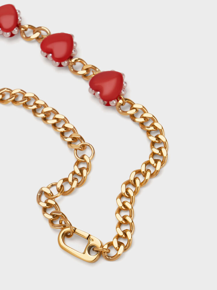 Heart Motif Choker Necklace - Gold