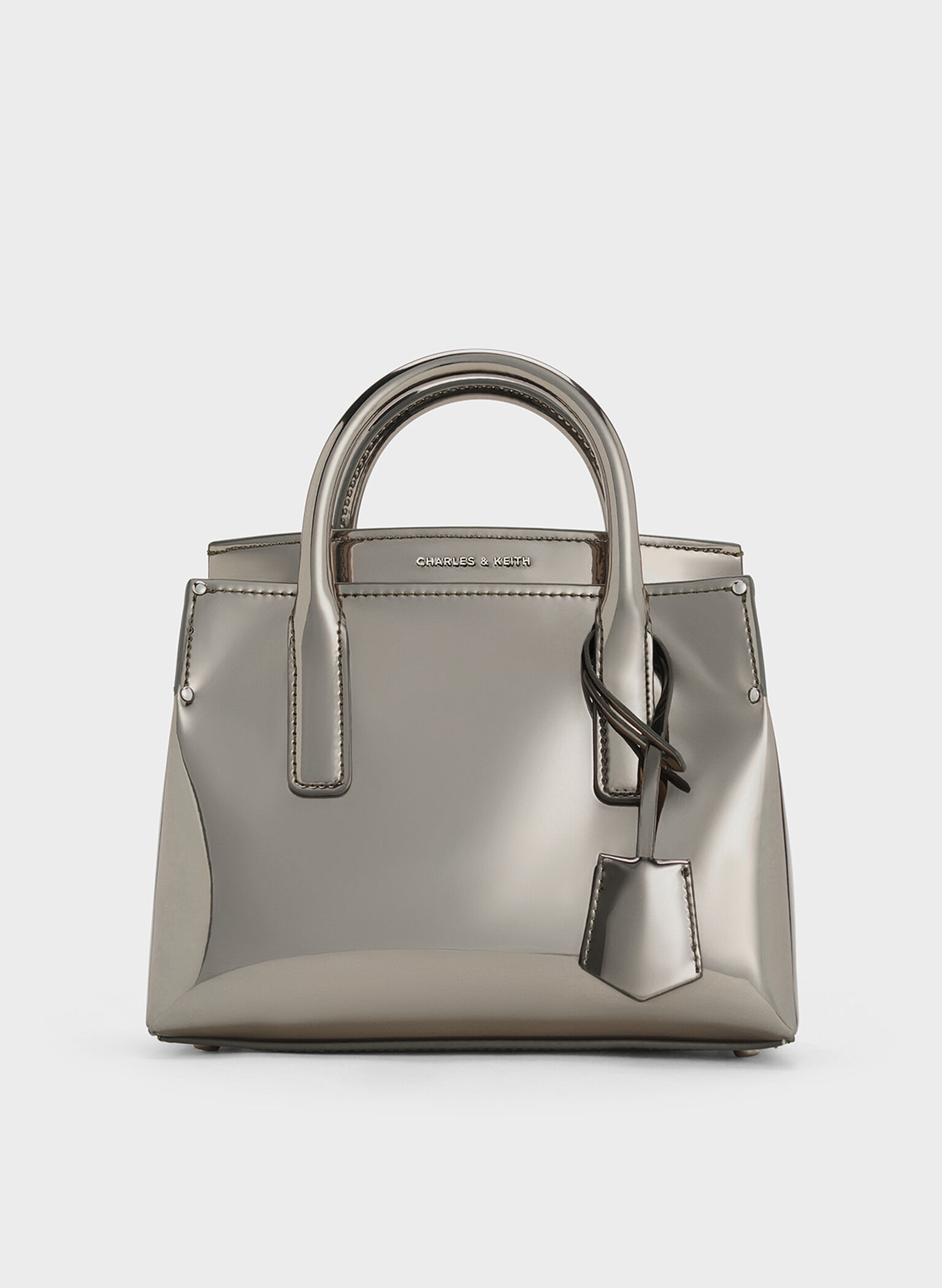 Rene Metallic Structured Top Handle Bag, Pewter, hi-res