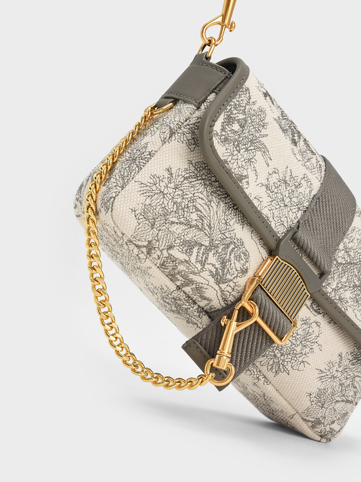 Lunar New Year Collection: Tiger Calligraphy Chain-Link Shoulder Bag, Taupe, hi-res
