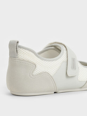 Zapatillas deportivas Mary Jane con panel de contraste Malla, Blanco, hi-res