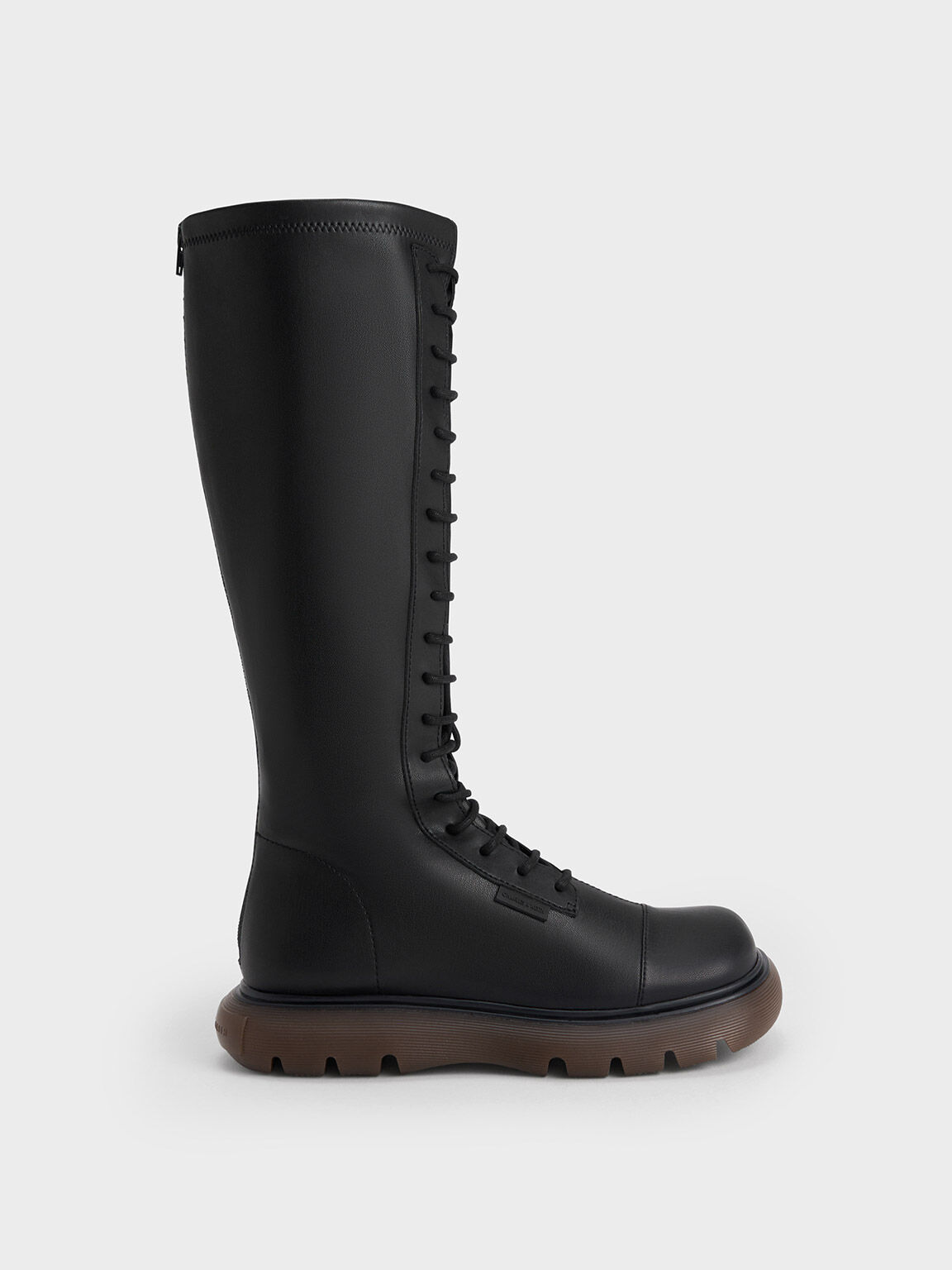 Gum Sole Lace-Up Knee-High Boots, Black, hi-res